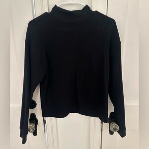 Women's Black Ribbed Mock Neck Top